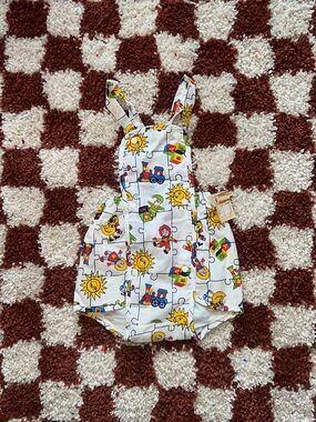 Vintage 70s Playful Sun & Toy Print Baby Romper